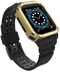 Apple Watch 1-6, SE, SE (2022) (42 / 44 mm) / Watch 7-9 (45 mm), Szilikon védőkeret, közepesen ütésálló, állítható szíjjal, kétszínű, fekete/arany - tok-shop