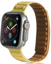 Apple Watch 1-6, SE, SE (2022) (42 / 44 mm) / Watch 7-9 (45 mm) / Watch Ultra (49 mm), szilikon pótszíj, mágneses zár, bőrhatású, 3D minta, sárga
