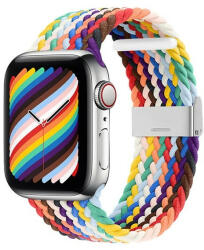 Apple Watch 1-6, SE, SE (2022) (38 / 40 mm) / Watch 7-9 (41 mm), textíl pótszíj, állítható, szőtt stílusú, szivárvány minta, színes - tok-shop