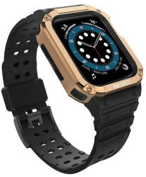 Apple Watch 1-6, SE, SE (2022) (42 / 44 mm) / Watch 7-9 (45 mm), Szilikon védőkeret, közepesen ütésálló, állítható szíjjal, kétszínű, fekete/vörösarany - tok-shop