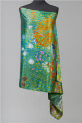 Shopika Esarfa cu doua fete, din matase, imprimata cu model inspirat dupa Camp cu maci de Claude Monet