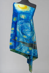 Shopika Esarfa cu doua fete, din matase, imprimata cu model inspirat dupa Noaptea Instelata a lui Van Gogh