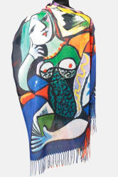 Shopika Esarfa matase cu doua fete imprimata cu model inspirat dupa Femeie cu carte lui Picasso