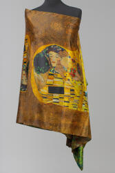 Shopika Esarfa cu doua fete, din matase, imprimata cu model inspirat dupa Sarutul de Gustav Klimt