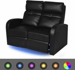 vidaXL Fotoliu rabatabil cu 2 locuri, LED, piele artificială, negru (243599) - comfy