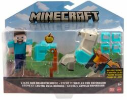 Mattel Minecraft: figurină de bază - Steve și calul blindat (HDV39)