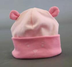 Füles megkötős, fülvédős pamut baba sapka - Rózsaszín