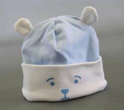 Füles megkötős, fülvédős pamut baba sapka - Kék
