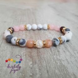 Kristály Jóga Shop Matt rózsaszín zebra jáspis (márvány), nőiesség 8 mm-es ásvány karkötő