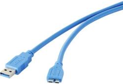 Renkforce USB 3.0 csatlakozókábel, 1x USB 3.0 dugó A - 1x USB 3.0 dugó mikro B, 0, 3 m, kék, aranyozott, renkforce