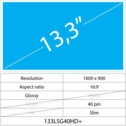 Notebook LCD 13.3 LCD Slim Fényes 40 pin HD+, Glossy