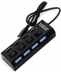 FixPremium - USB hub kapcsolóval 4 USB-hez, fekete