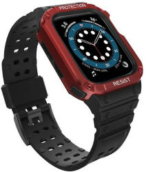 Apple Watch 1-6, SE, SE (2022) (38 / 40 mm) / Watch 7-9 (41 mm), Szilikon védőkeret, közepesen ütésálló, állítható szíjjal, kétszínű, fekete/piros - pixato