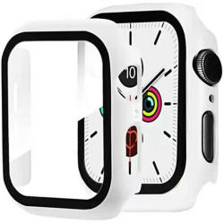 Apple Watch 7 (41mm), Műanyag védőkeret, kijelzővédő üveggel, közepesen ütésálló, szíj nélkül, fehér - tok-shop