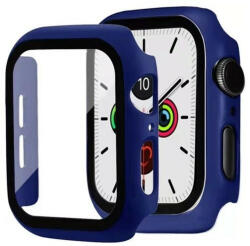 Apple Watch 7 (45mm), Műanyag védőkeret, kijelzővédő üveggel, közepesen ütésálló, szíj nélkül, sötétkék - tok-shop