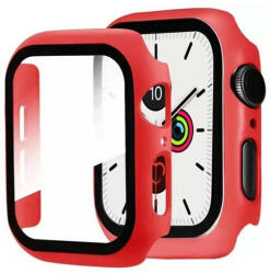 Apple Watch 7 (41mm), Műanyag védőkeret, kijelzővédő üveggel, közepesen ütésálló, szíj nélkül, piros - tok-shop