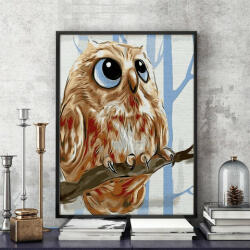 Pictorul Fericit Owl Look - Pictură pe numere Panza pictura