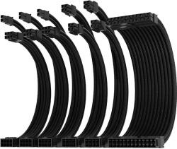Asiahorse Set Prelungire Cabluri Sursa ATX, Asiahorse, 1x 24 Pini ATX, 3x 6+2 Pini GPU, 2x 4+4 Pini CPU, Mesh Textil, 18AWG, Negru, 30cm (AH-ATX6N-BLK)