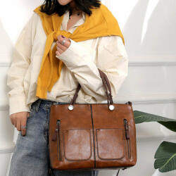 Dollcini Prémium Női Kézitáska - Nagyméretű Műbőr Táska - Barna (423502)