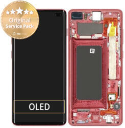 Samsung Galaxy S10 Plus G975F - Ecran LCD + Sticlă Tactilă + Ramă (Cardinal Red) - GH82-18849H, GH82-18834H Genuine Service Pack, Cardinal Red