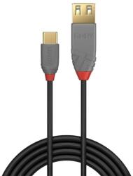 Lindy Кабел Lindy Anthra Line, от USB Type-C 2.0 (м) към USB Type-A 2.0 (ж), 0.15 м, черен (LNY-36897)