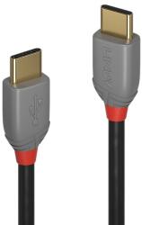 Lindy Кабел Lindy Anthra Line, от USB Type-C 2.0 (м) към USB Type-C 2.0 (м), 3.0 м, 60W, черен (LNY-36873)