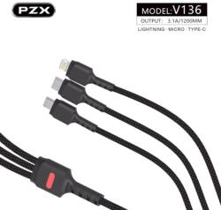 PZX Кабел PZX V136, от USB Type A/C/Lightning(м) към USB Type A/C/Lightning(м), 1.2m, черен (V136)