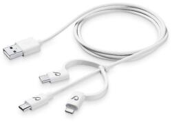 Cellularline Кабел Cellular Line, от USB A(м) към USB micro B(м)/USB C(м)/Lightning(м), 1m, бял