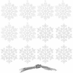 SPRINGOS Set decoratiuni pentru brad tip fulg de zapada, 12 bucati, 10 cm, cu snur, alb cu sclipici (CA0750)