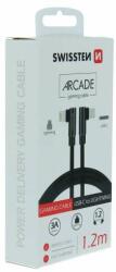 SWISSTEN Cablu de date și încărcare pentru jocuri Arcade cu acoperire textilă, USB-C/lightning, 1, 2 m negru, conector L (71529900)