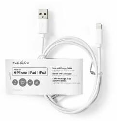 Nedis Cablu Lightning | USB 2.0 | Apple Lightning, 8 pini | Conector USB-A | 480 Mbps | Placat cu nichel | 1.00 m | Rotund | PVC | Alb | Bandă de hârtie (CCGT39300WT10)