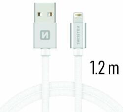 SWISSTEN Cablu de date și încărcare Swissten cu acoperire textilă, USB/fulger, 1, 2 m argintiu/alb (71523203)