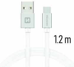 SWISSTEN Cablu de date și încărcare Swissten cu acoperire textilă, USB/USB-C, 1, 2 m argintiu/alb (71521203)