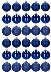 SPRINGOS Set 30 globuri de Craciun, 6 cm, mat, sclipici, stralucitor, albastru (CA0009)