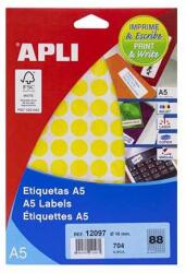 APLI Etichete APLI, 16 mm rotunde, color, A5, APLI, galben, 704 etichete per pachet (12097)