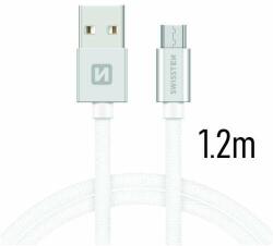 SWISSTEN Cablu de date și încărcare Swissten cu acoperire textilă, USB/micro USB, 1, 2 m argintiu/alb (71522203)