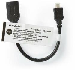 Nedis Cablu HDMI de mare viteză Ethernet | HDMI Micro Conector | HDMI Output | 4K@30Hz | 10, 2 Gbps | 0, 20 m | Rotund | ABS/PVC | Negru | Bandă de hârtie (CVGT34790BK02)
