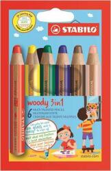 STABILO Woody Woody 3in1 set de creioane colorate rotunde și groase (6 bucăți) (8806)
