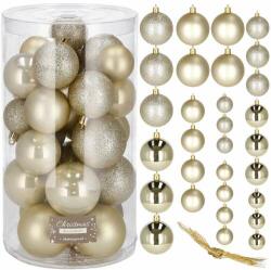 SPRINGOS Set 30 Globuri de Craciun pentru Brad cu agatatori, din Plastic, diametru 4/5/6 cm, gold (CA0172)