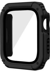 Apple Watch 4-6, SE (40 mm), Műanyag védőkeret, kijelzővédő üveggel, közepesen ütésálló, szíj nélkül, fekete - tok-shop