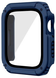 Apple Watch 1-3 (42 mm), Műanyag védőkeret, kijelzővédő üveggel, közepesen ütésálló, szíj nélkül, sötétkék - tok-shop