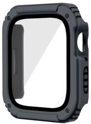Apple Watch 4-6, SE (40 mm), Műanyag védőkeret, kijelzővédő üveggel, közepesen ütésálló, szíj nélkül, szürke - tok-shop
