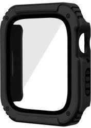 Apple Watch 4-6, SE (44 mm), Műanyag védőkeret, kijelzővédő üveggel, közepesen ütésálló, szíj nélkül, fekete - tok-shop