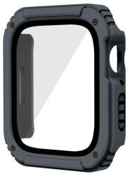 Apple Watch 4-6, SE (44 mm), Műanyag védőkeret, kijelzővédő üveggel, közepesen ütésálló, szíj nélkül, szürke - tok-shop