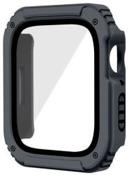 Apple Watch 7 (45mm), Műanyag védőkeret, kijelzővédő üveggel, közepesen ütésálló, szíj nélkül, szürke - tok-shop