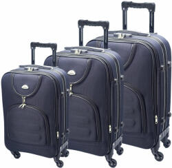 Dollcini 3/5 darabos könnyű puhafedeles bőrönd szett - 4 kerekes, bővíthető utazótáska fekete/sötétkék színben - Kék - 3 db set (007162D)