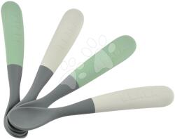 Beaba Lingurițe ergonomice 1st Age Silicone Spoons Mineral Grey Sage Green Beaba din silicon pentru hrănire independentă 4 bucăți de la 4 luni (BE913575) Set pentru masa bebelusi