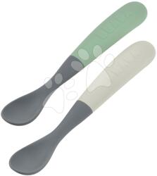 Beaba Lingurițe ergonomice din silicon 1st Age Silicone Spoons Beaba Mineral Grey Sage Green din silicon pentru hrănire separată în cutie, 2 bucăți, de la 4 luni (BE913574) Set pentru masa bebelusi