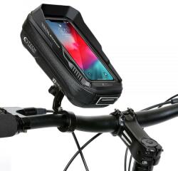  Univerzális, kerékpáros / biciklis tartó, táska, 6.5", kormányra szerelhető, vízálló, 360°-ban forgatható, napellenző, fülhallgató kimenet, TP XT3S Bike, fekete