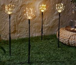 Tchibo 4 LED-es földbe szúrható kerti fény Ezüstszínű huzalok Csillogó, krómszínű rudak Fekete földbe szúrható nyársak